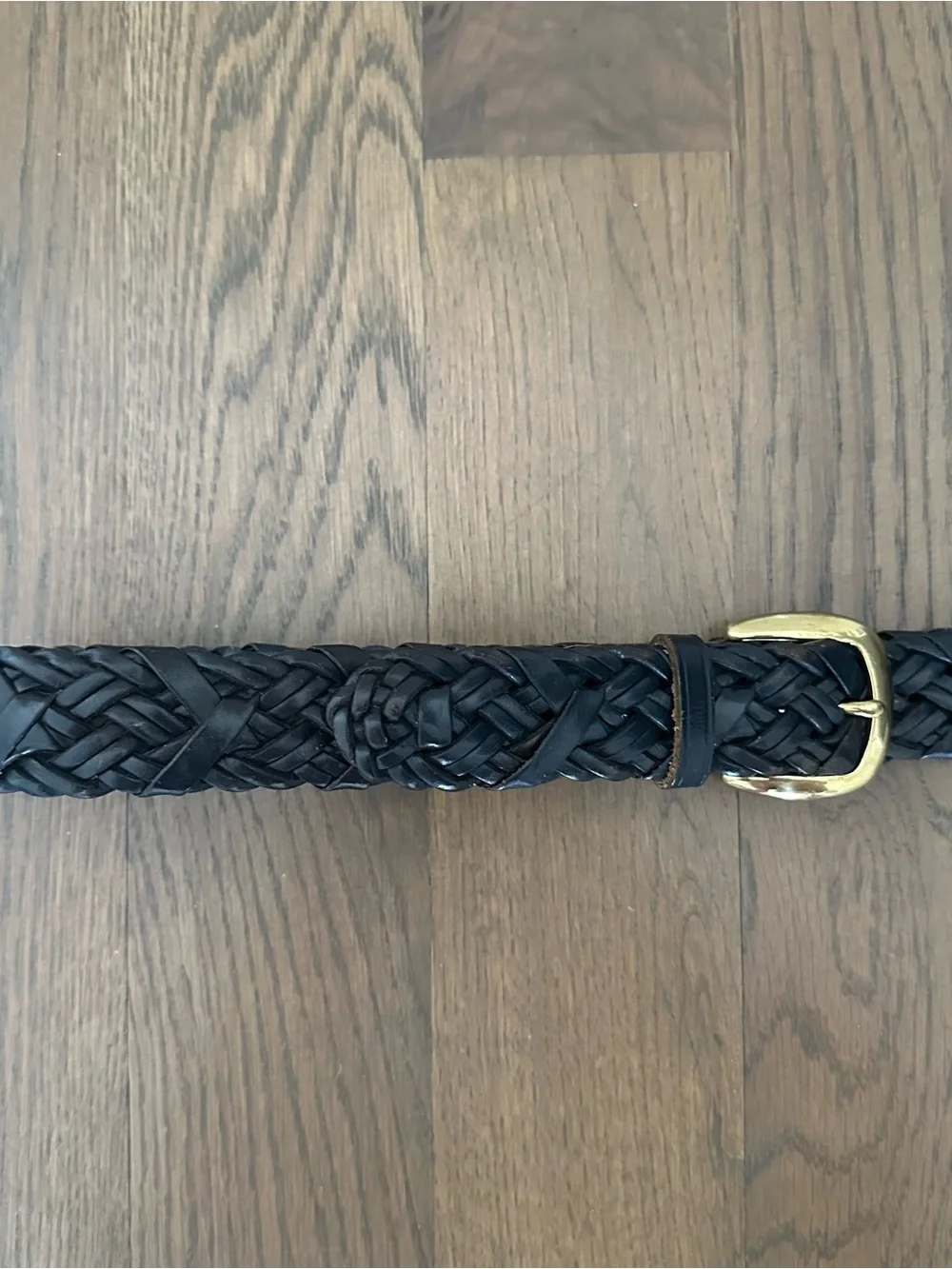 Vintage Talbots Braided Leather Belt Solid Brass Square Buckle Gloss Navy Large